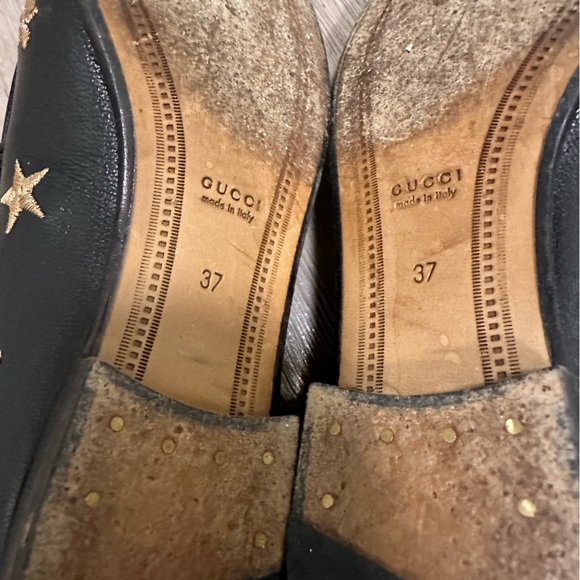 Gucci Black Leather Jordaan Embroidered Bee Horsebit Slip On Loafers Size 37 - Picture 11 of 14